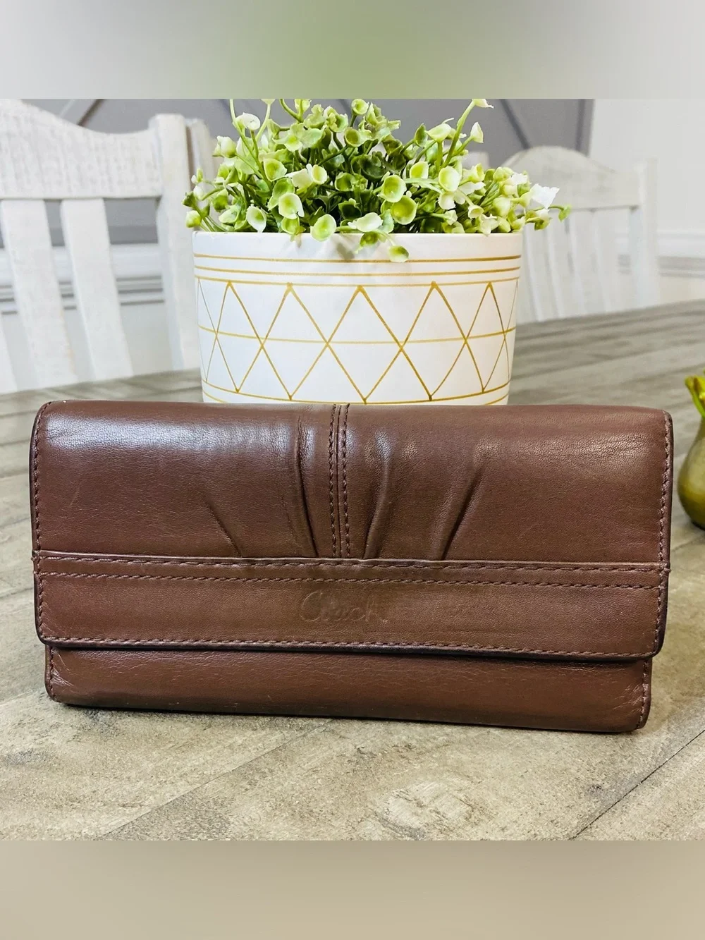 Coach Soho Vintage Brown Leather Pleated Trifold Wallet